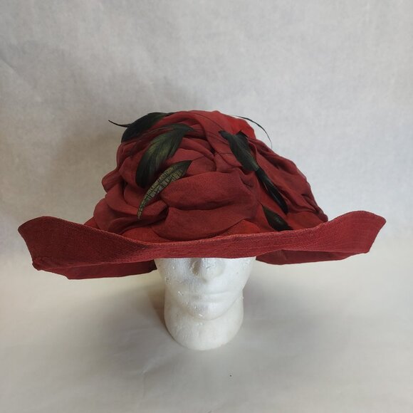 Bridget Armstrong Wide Brim Hat Lady Feathers Elegant Kentucky Derby Tea Party - Picture 3 of 16